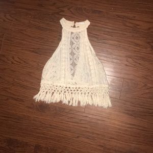 Crime lace, high neck open back shit.